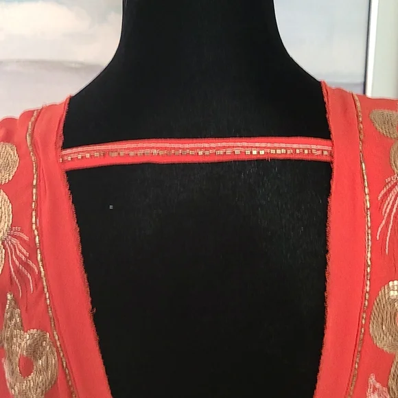 Free People Orange V neck  Peplum Blouse  sz XS - Picture 5 of 8